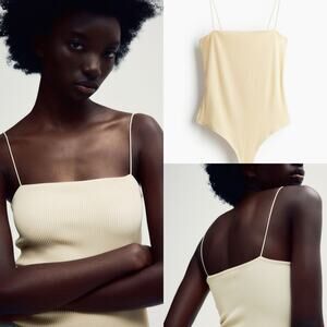 H&M | Size L Basics Striped Strappy Bodysuit Summer Preppy